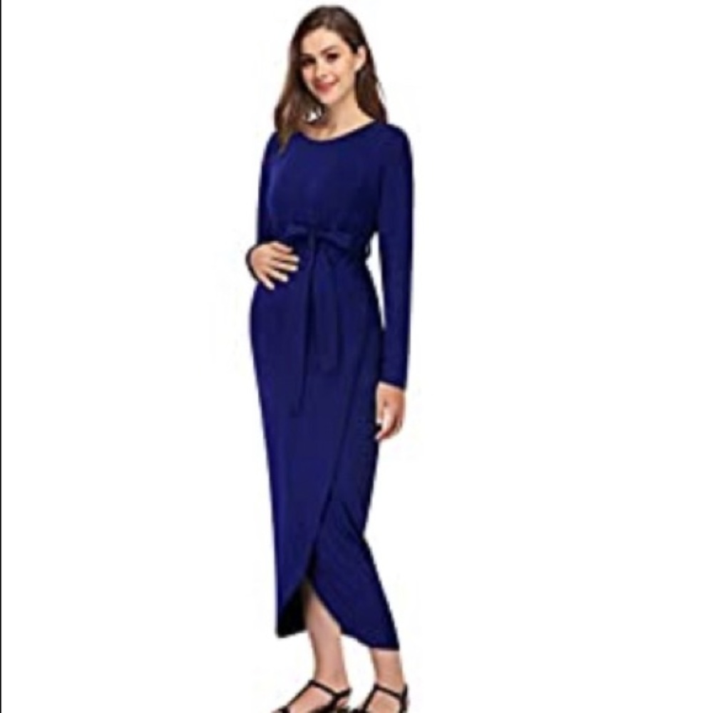 Blue Maternity Long Sleeve Maxi Dress NEW size medium